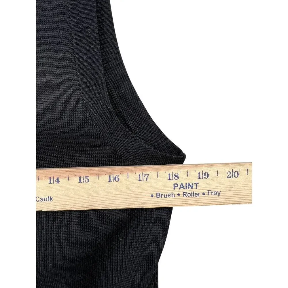 Vintage Merino Wool Zip Vest Black Minimalist Knit Sleeveless L